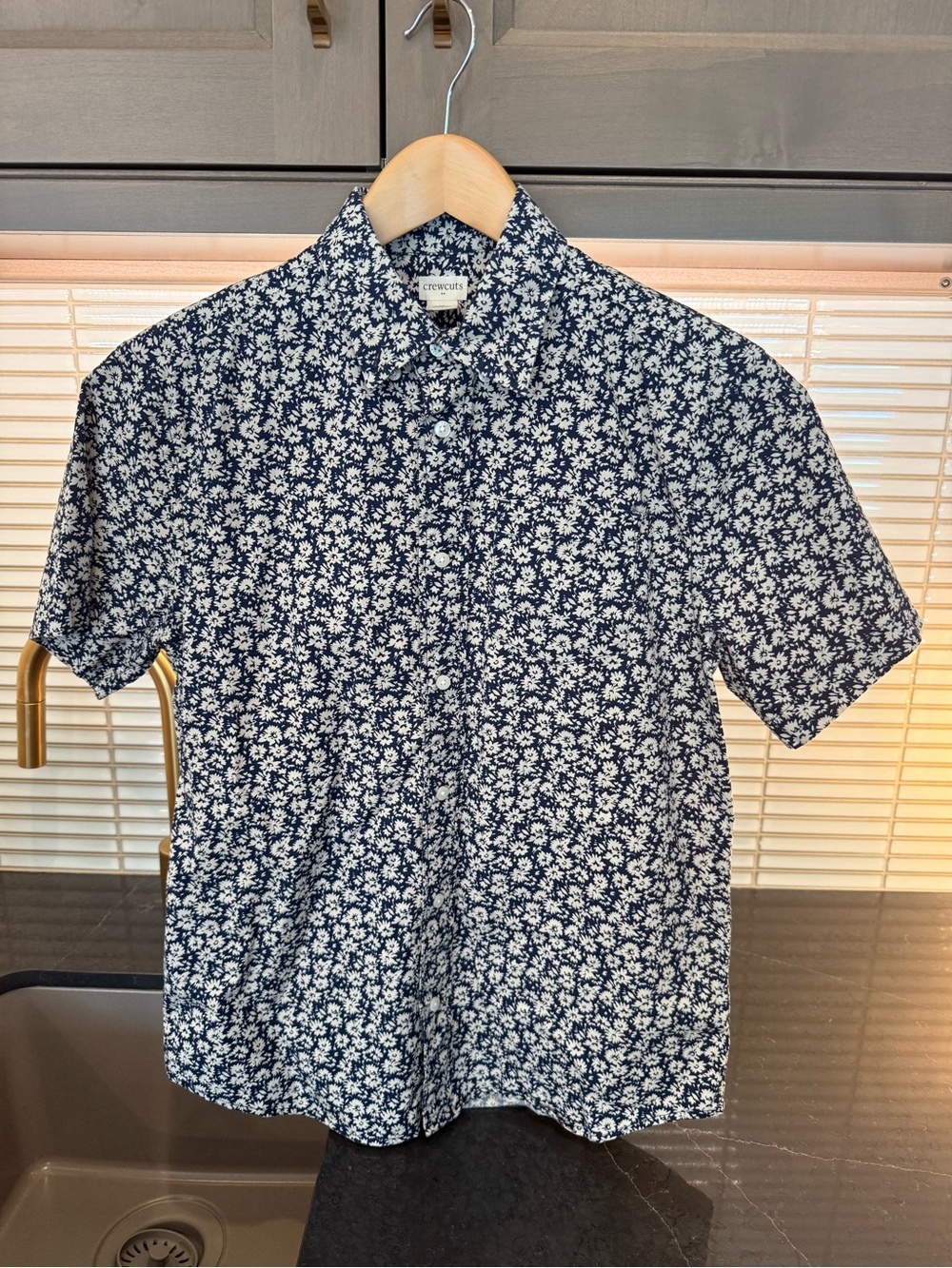 Crewcuts Navy and White Floral Short-Sleeve Button-Down Shirt